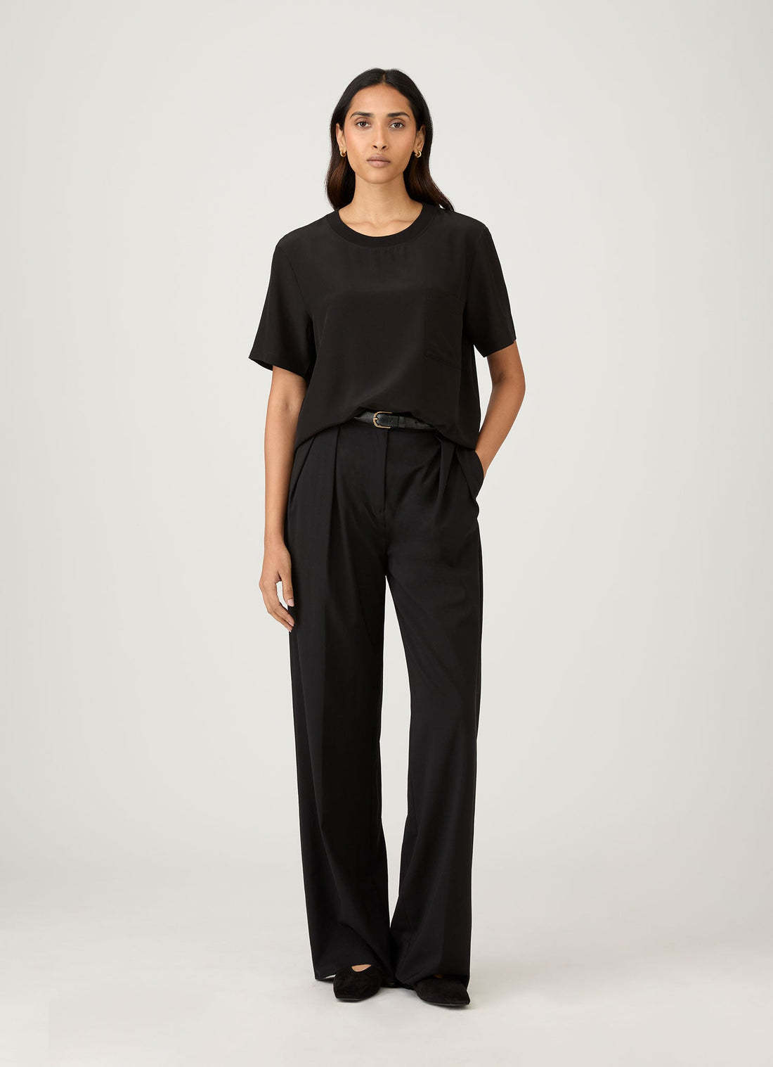 Women's Woven Silk T-shirt in Black