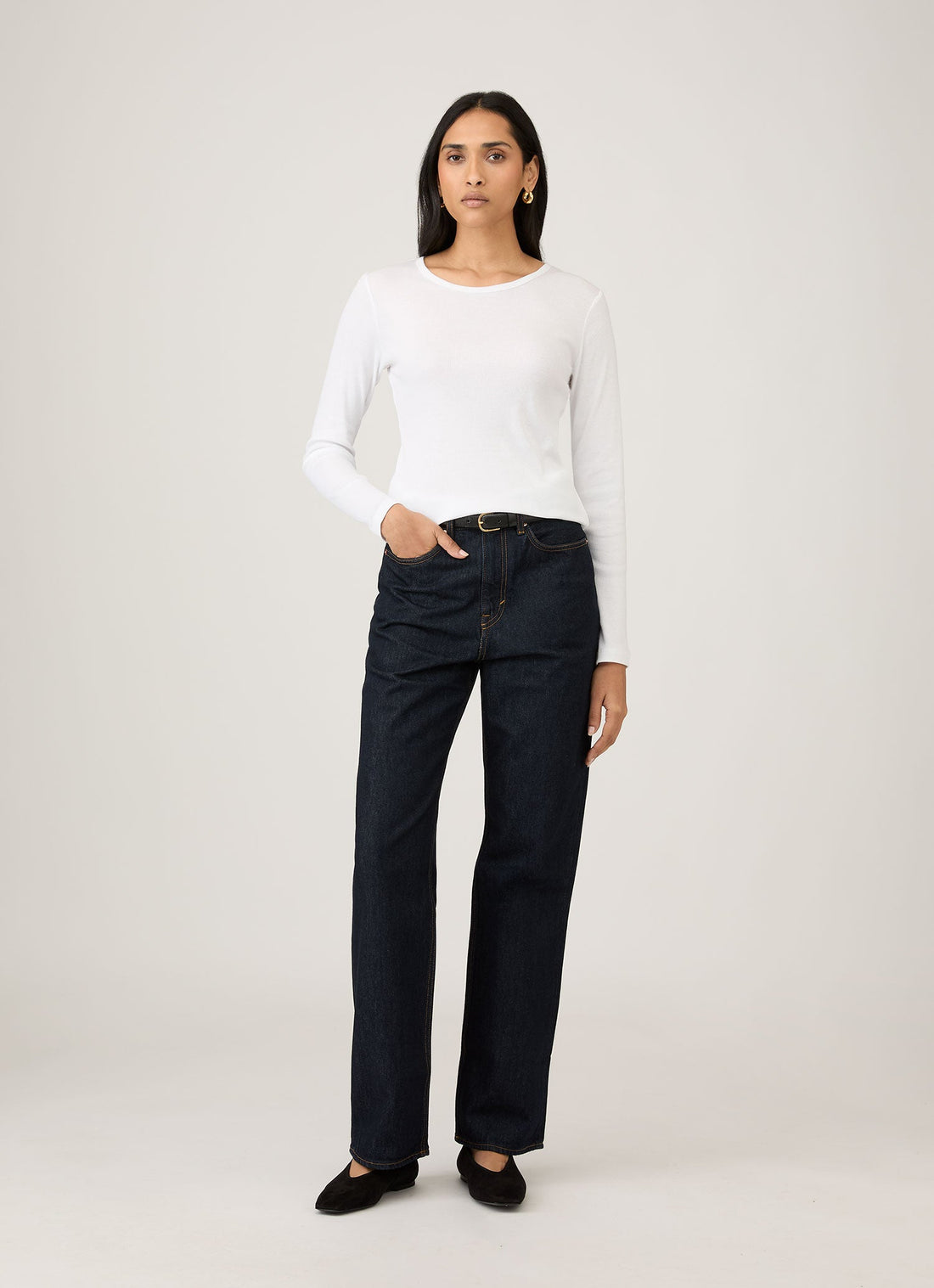 Women's Ribbed Long Sleeve T-shirt in White