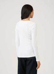 Women's Ribbed Long Sleeve T-shirt in White
