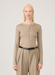 Women's Ribbed Henley in Mink