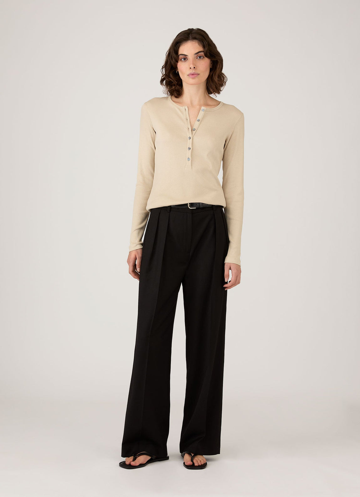 Women's Ribbed Henley in Hazelwood