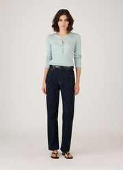 Women's Ribbed Henley in Peppermint