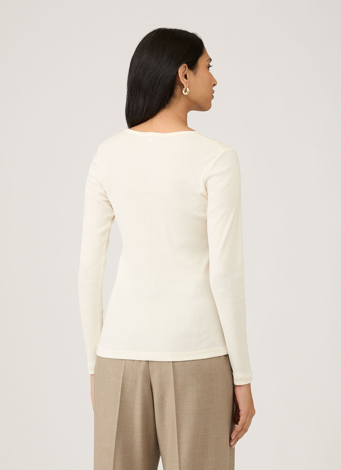 Women's Ribbed Henley in Ecru