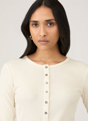 Women's Ribbed Henley in Ecru