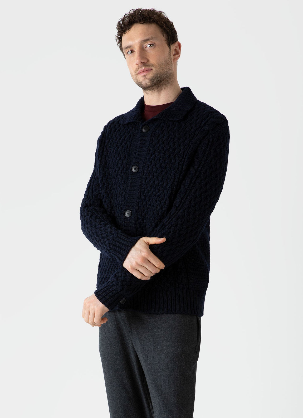 Men's Cable Knit Cardigan Jacket in Navy