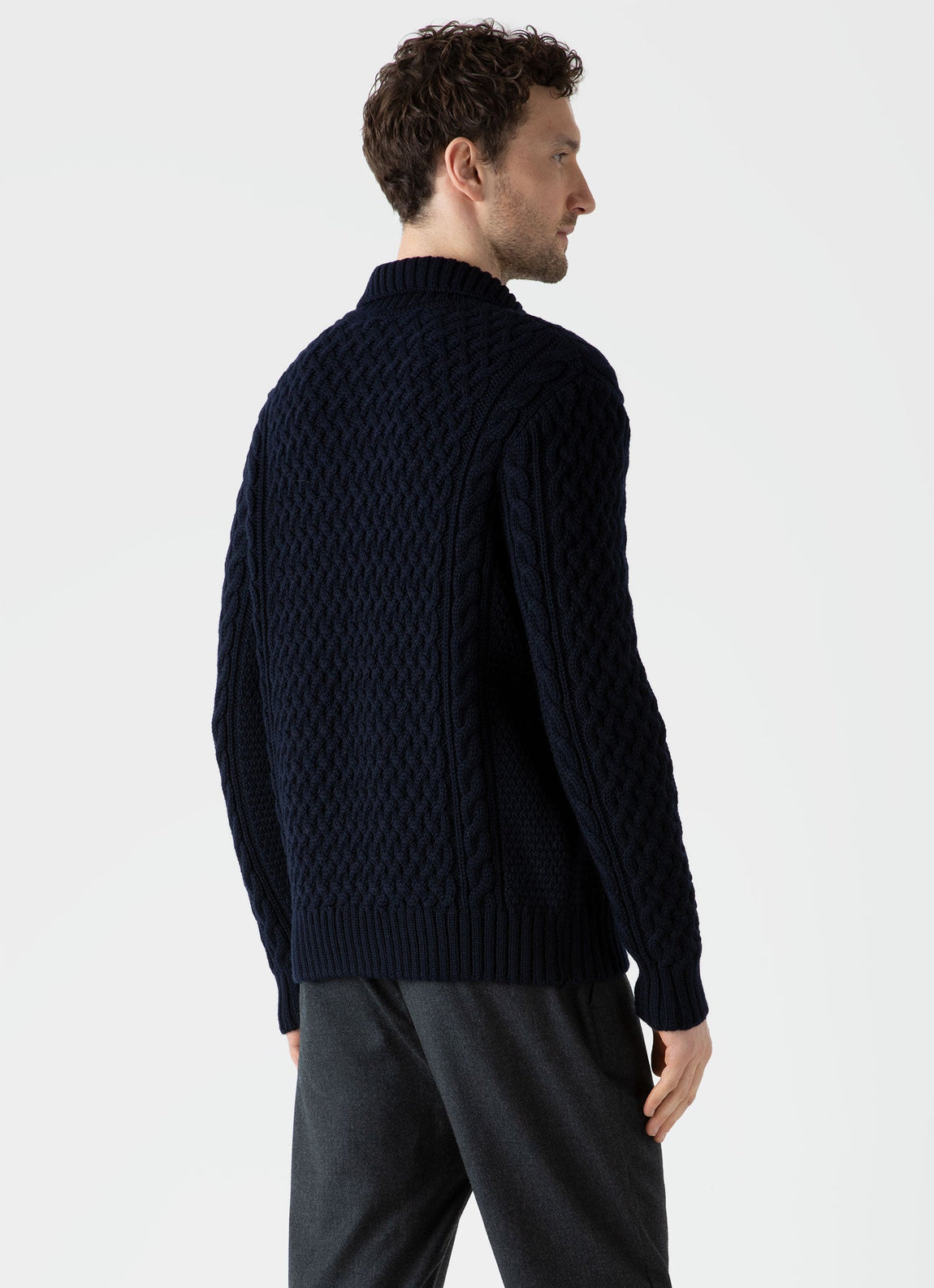 Men's Cable Knit Cardigan Jacket in Navy