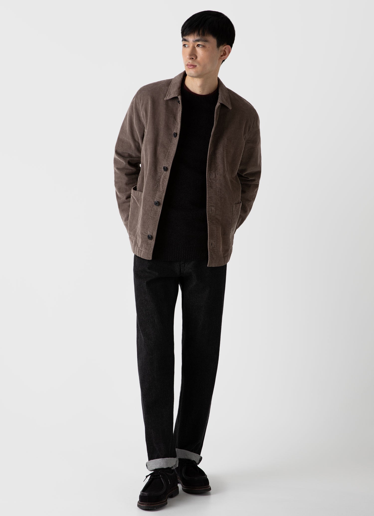 Men's Lambswool Crew Neck Jumper in Coffee Twist