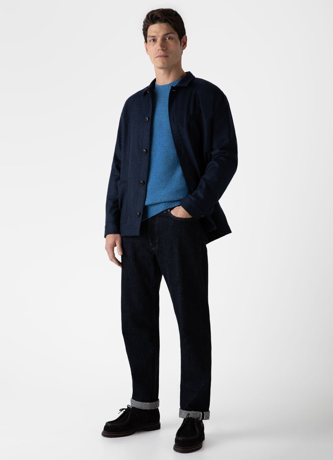 Men's Lambswool Crew Neck Jumper in Blue Jean