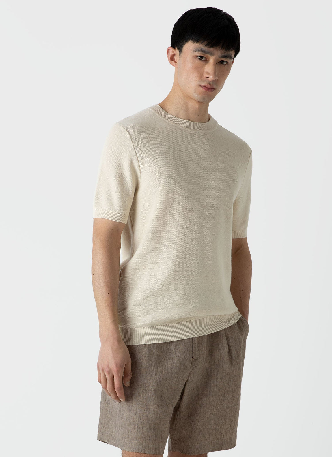 Men's Honeycomb Knitted T-shirt in Ecru