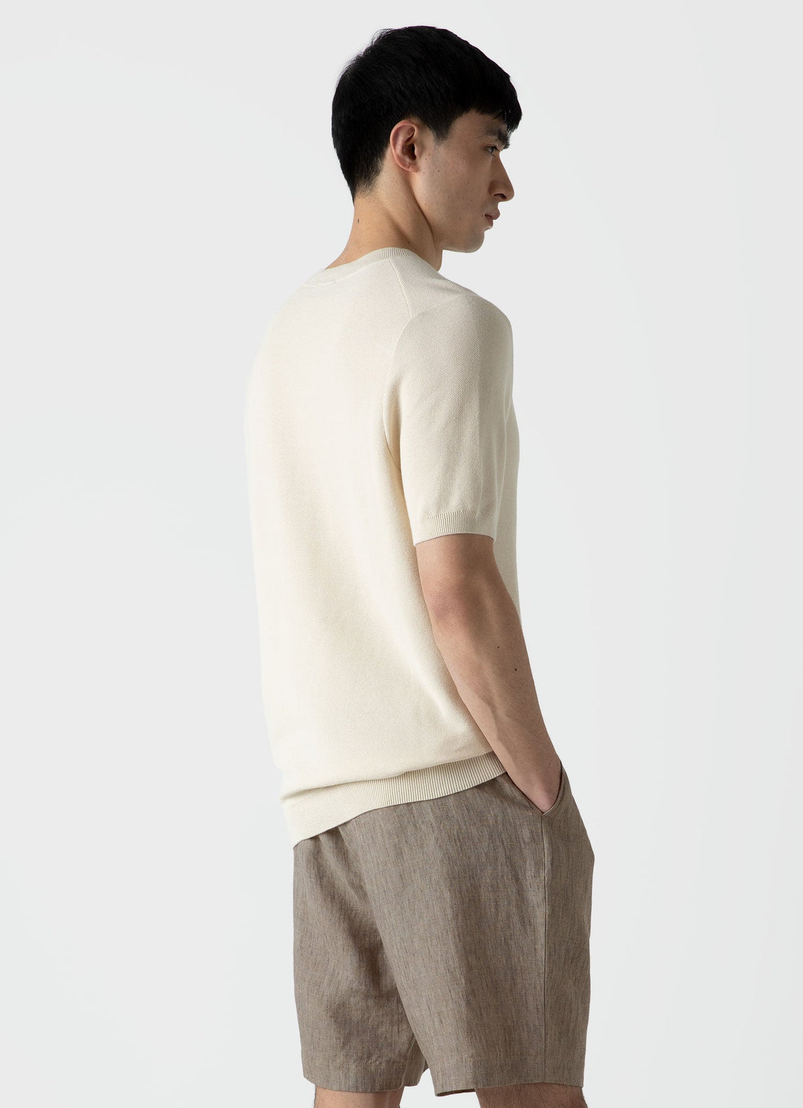 Men's Honeycomb Knitted T-shirt in Ecru