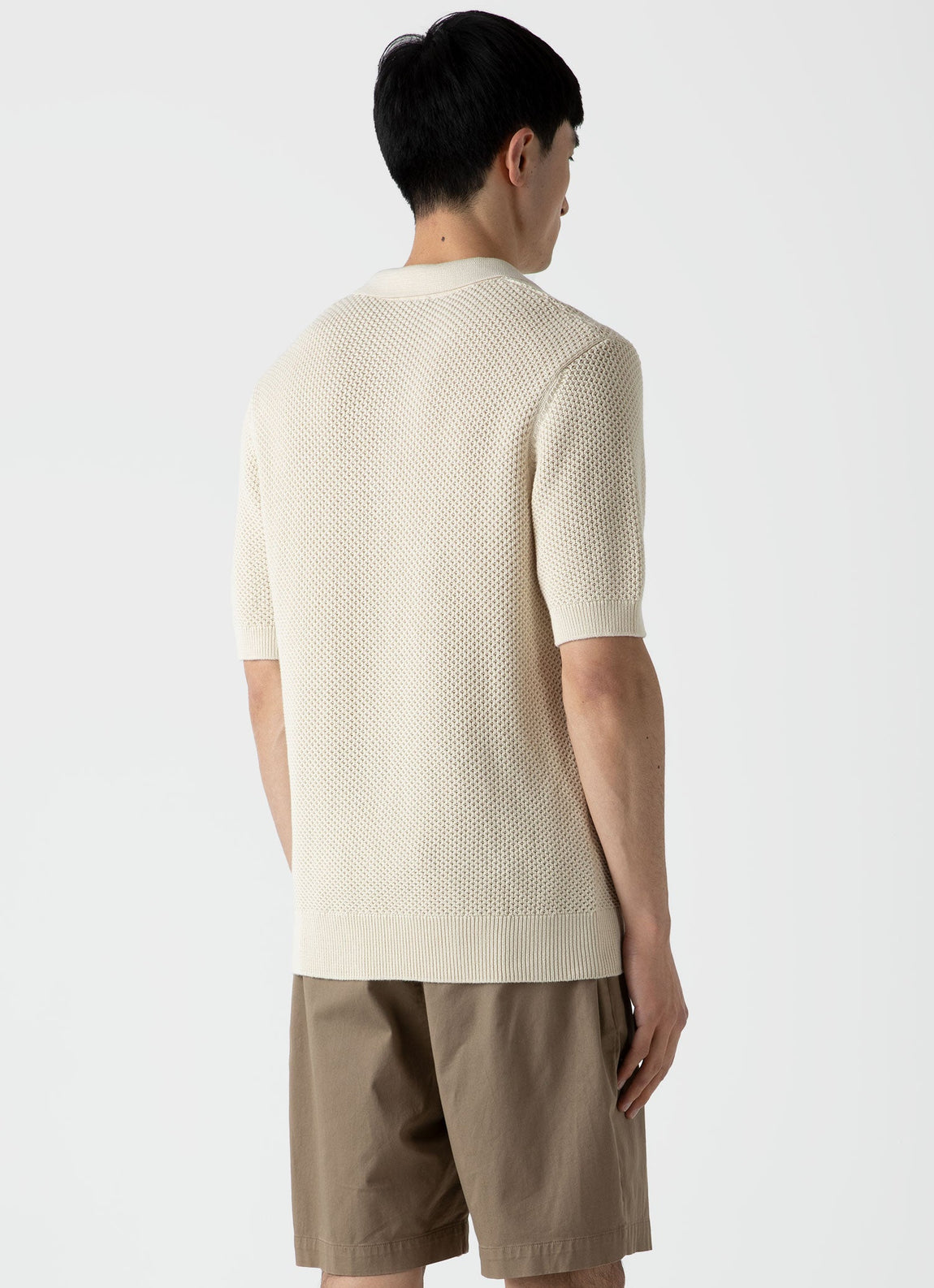 Men's Mr Porter Mesh Knit Polo in Ecru