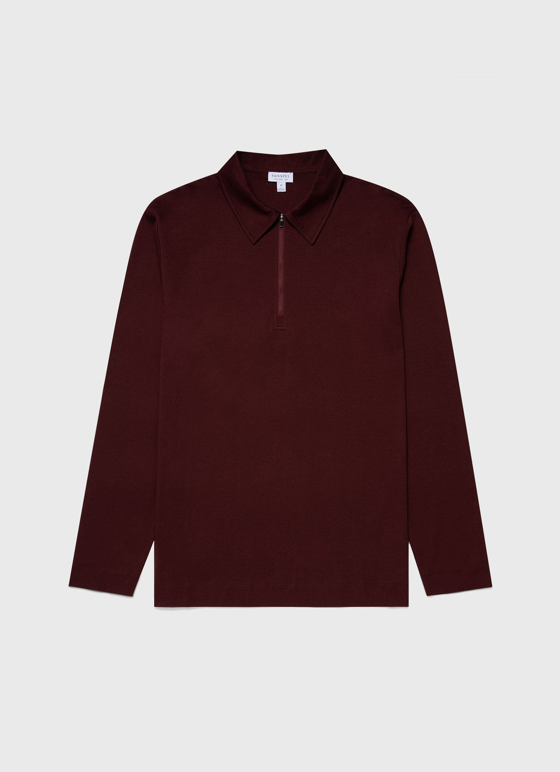 Men's Brushed Cotton Long Sleeve Polo Shirt in Maroon