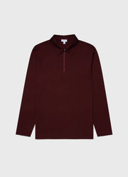 Men's Brushed Cotton Long Sleeve Polo Shirt in Maroon