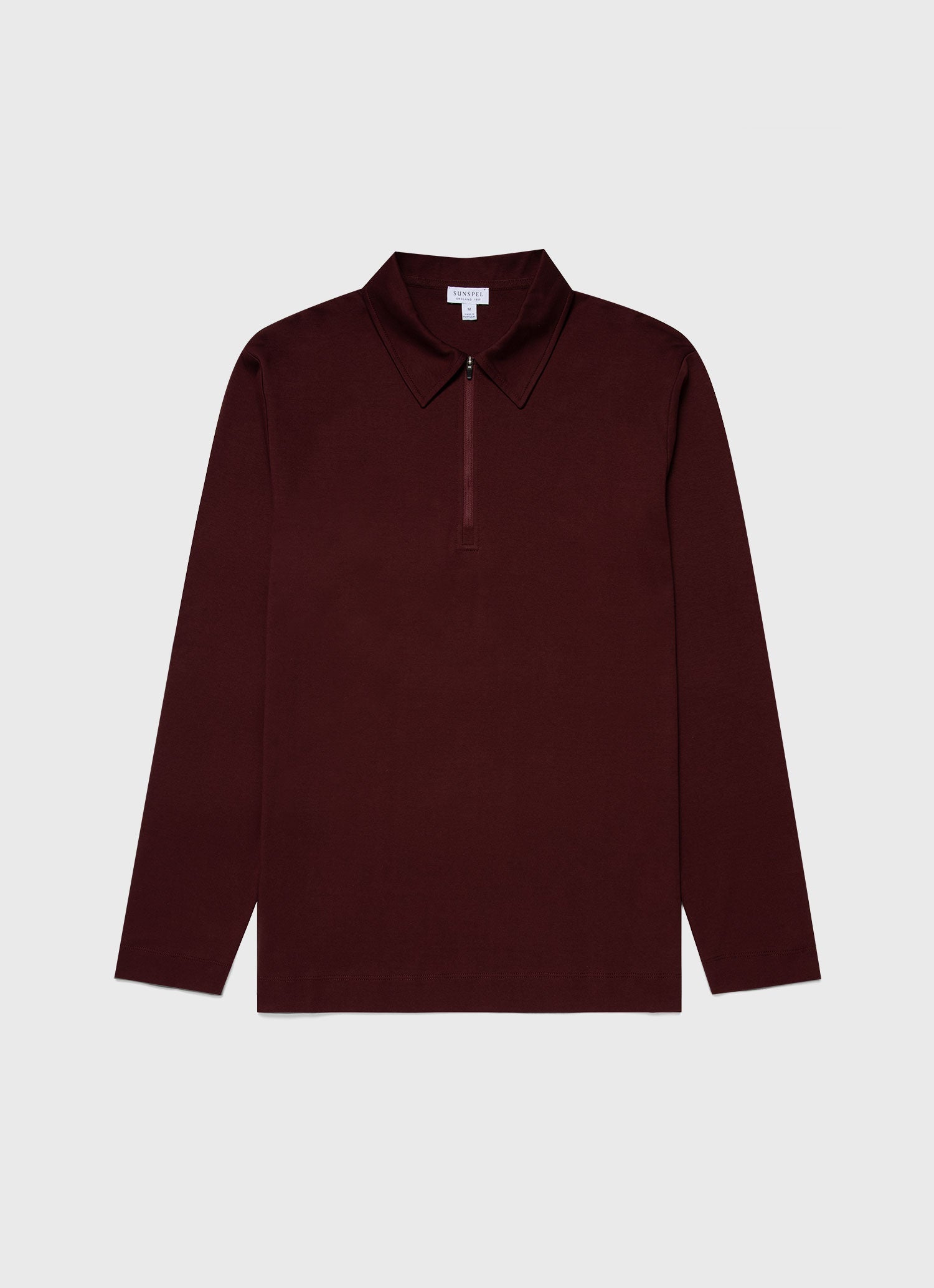 Men's Brushed Cotton Long Sleeve Polo Shirt in Maroon