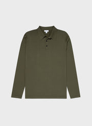 Men's Long Sleeve Sea Island Cotton Knit Polo Shirt in Hunter Green