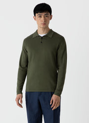 Men's Long Sleeve Sea Island Cotton Knit Polo Shirt in Hunter Green