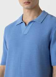 Men's Open Textured Polo Shirt in Cool Blue