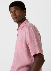 Men's Short Sleeve Linen Shirt in Shell Pink