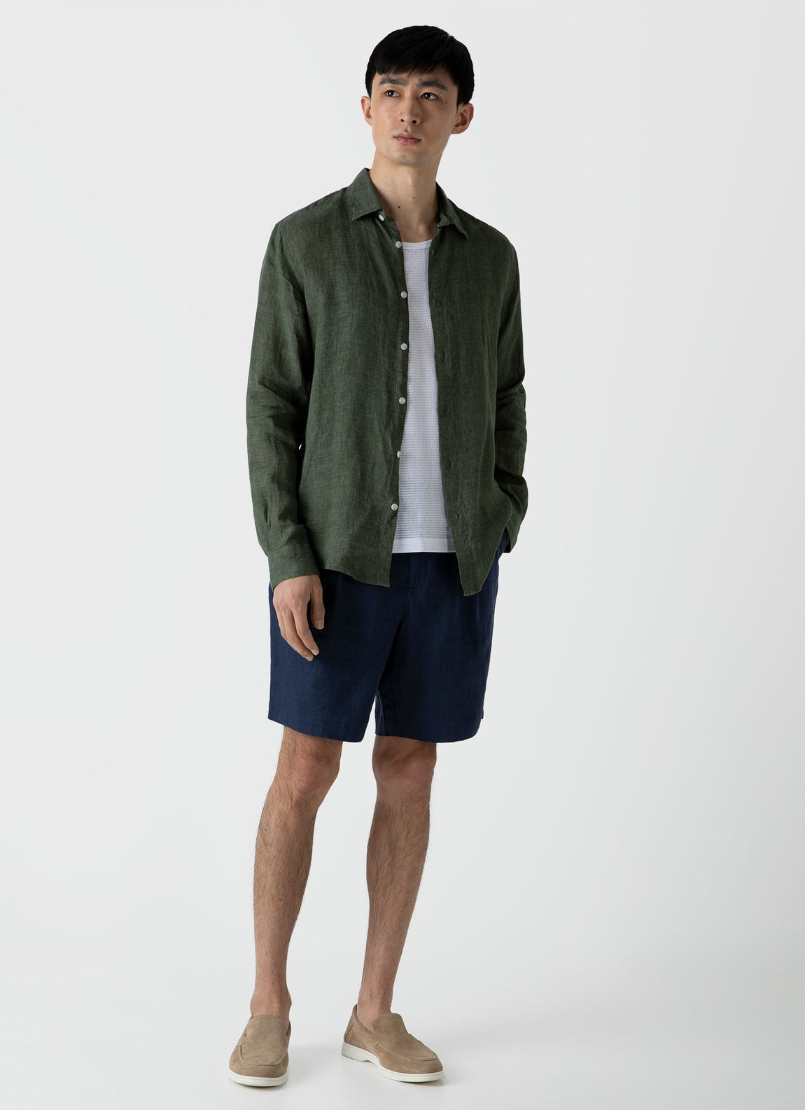Men's Linen Shirt in Hunter Green