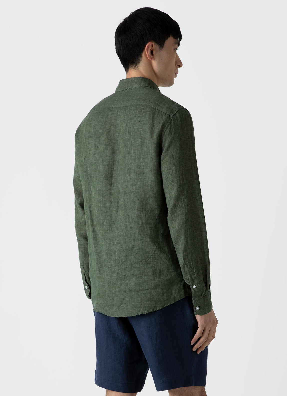 Men's Linen Shirt in Hunter Green