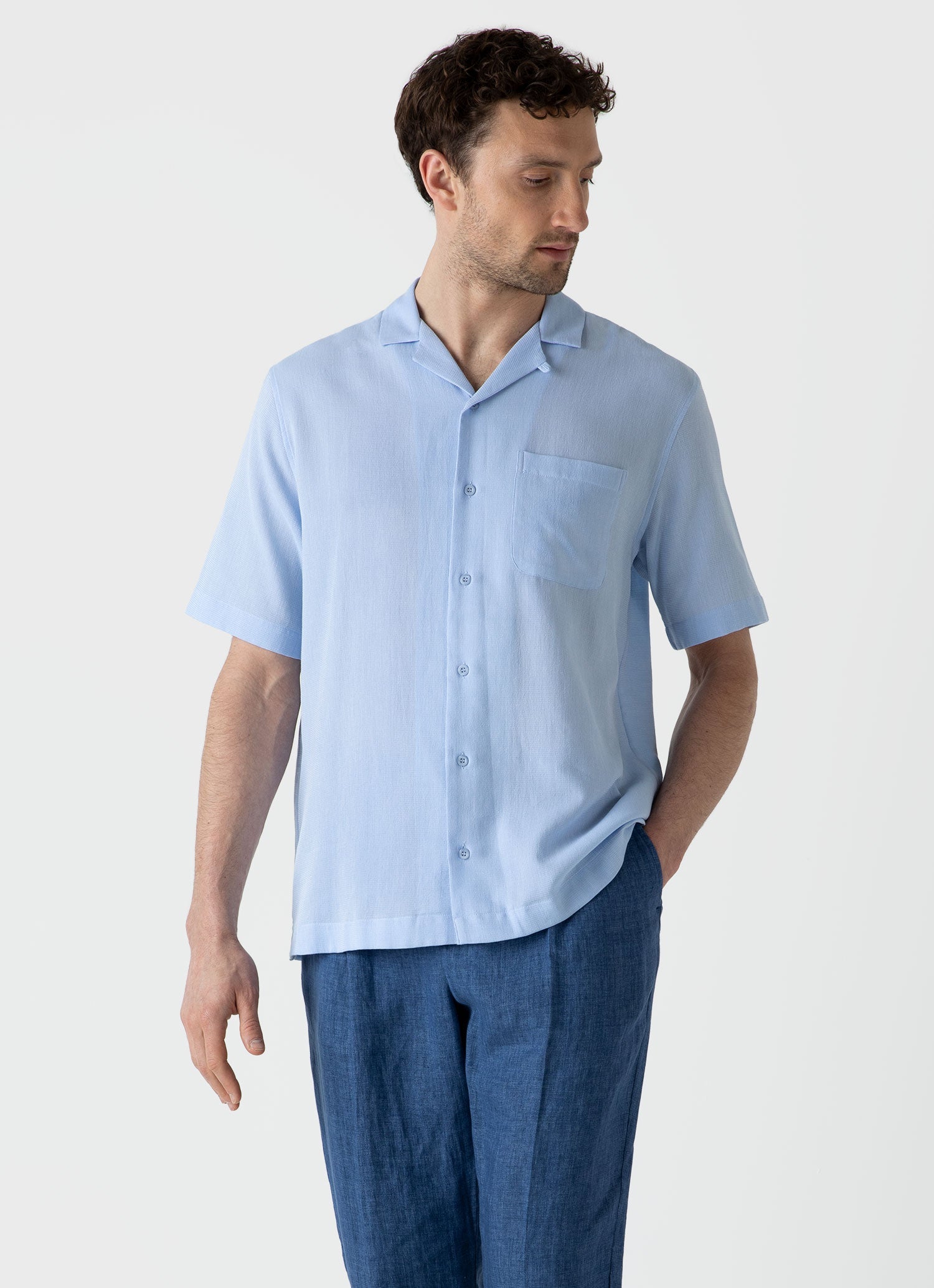 Men's Waffle Camp Collar Shirt in Cool Blue