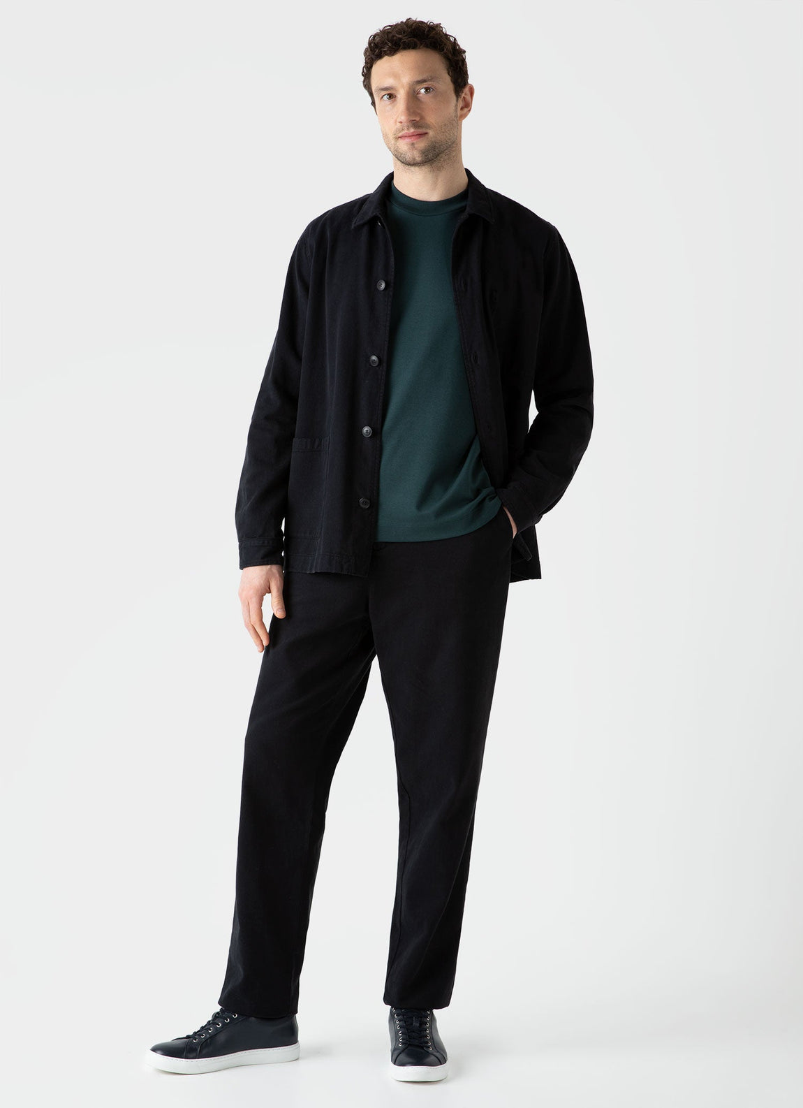 Men's Brushed Cotton Long Sleeve T-shirt in Peacock