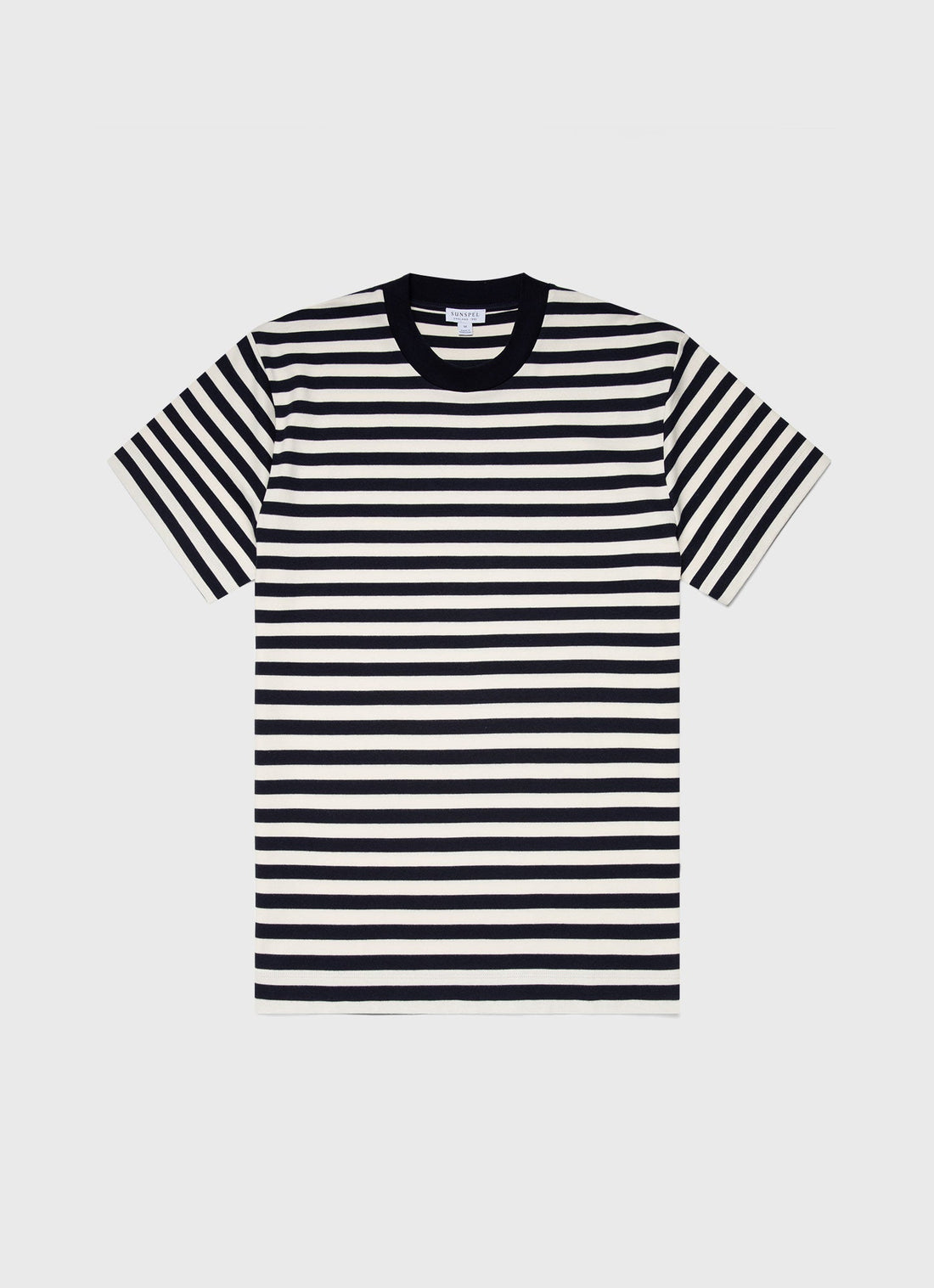 Men's Brushed Cotton T-shirt in Navy/Ecru Block Stripe