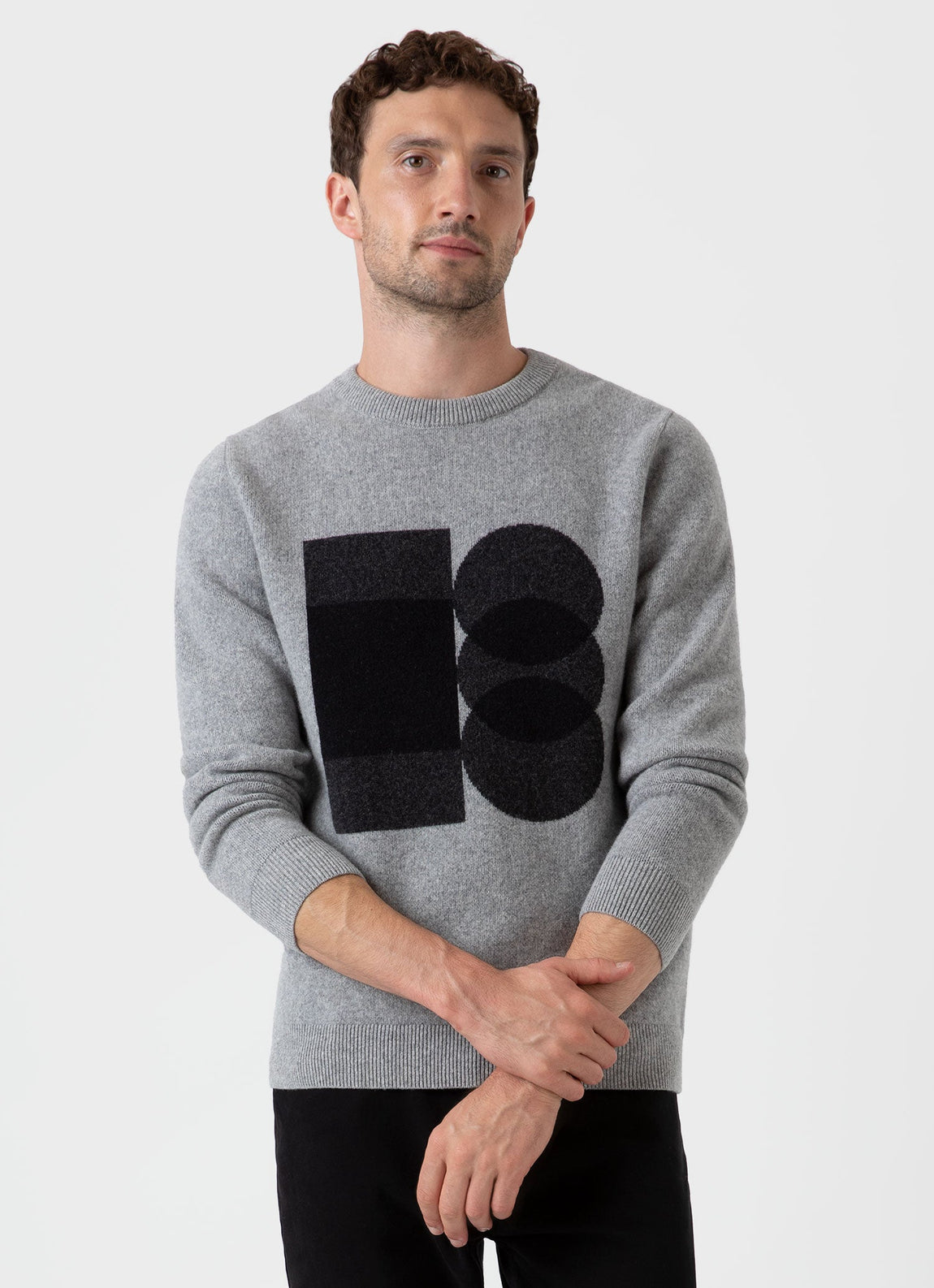 Men's Craig Ward Lambswool Jumper in Grey Melange