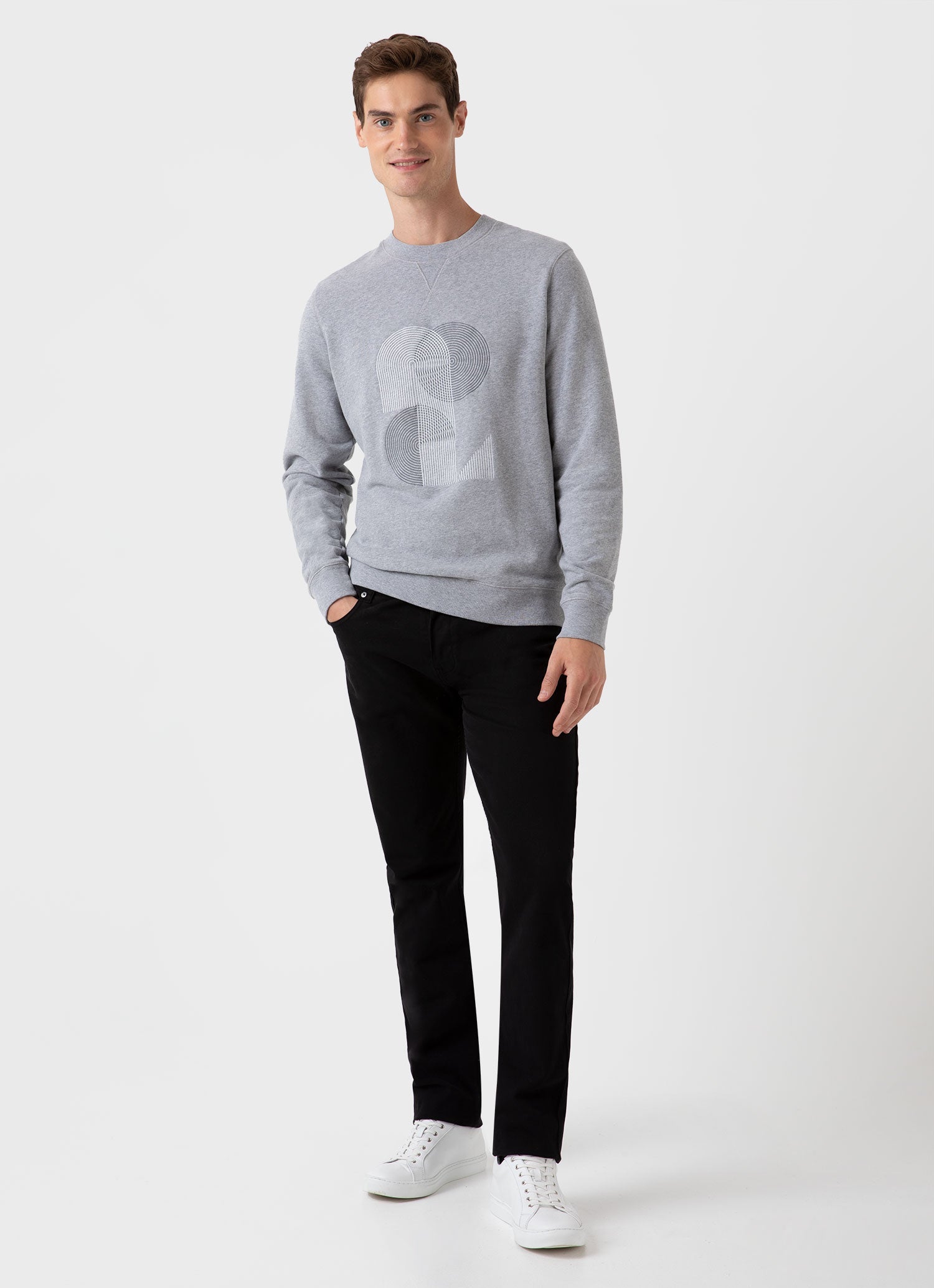 Men's Craig Ward Embroidered Sweatshirt in Grey Melange