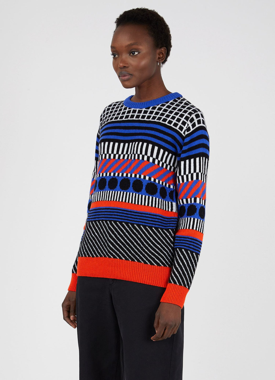 Women's Sunspel and Camille Walala Fair Isle Jumper in Flame/Klein/Black/White