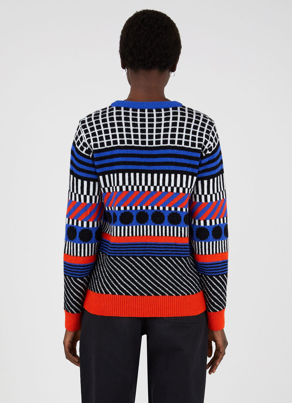 Women's Sunspel and Camille Walala Fair Isle Jumper in Flame/Klein/Black/White