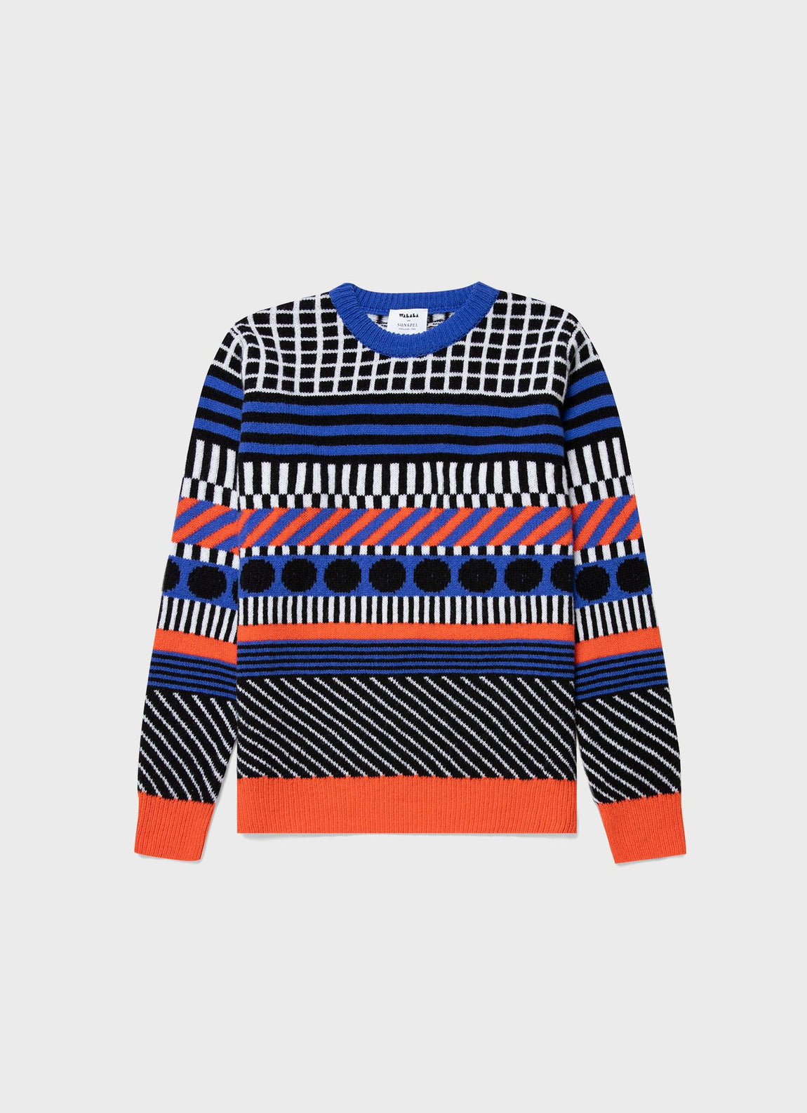 Women's Sunspel and Camille Walala Fair Isle Jumper in Flame/Klein/Black/White