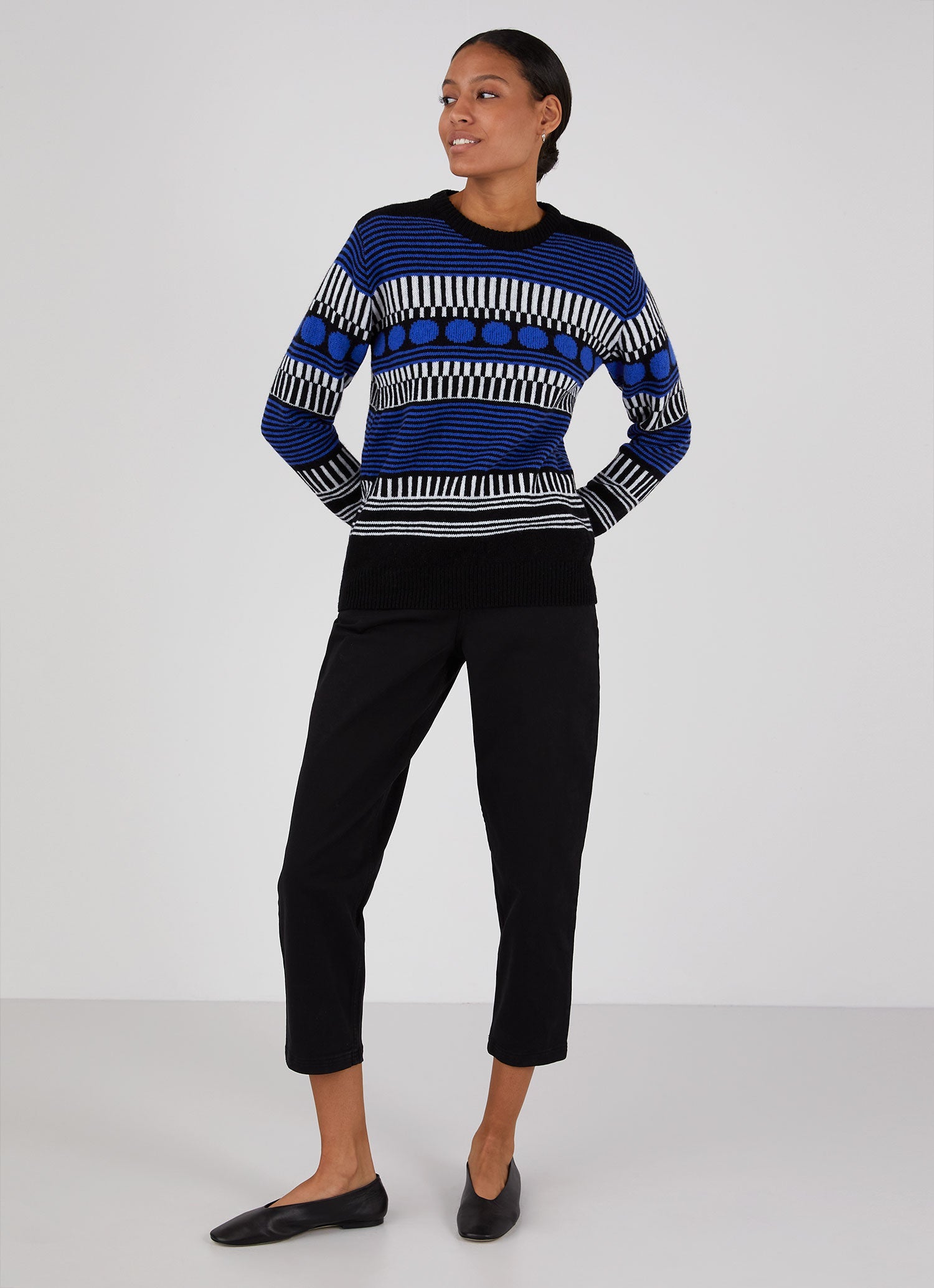 Women's Sunspel and Camille Walala Fair Isle Jumper in Klein/Black/White