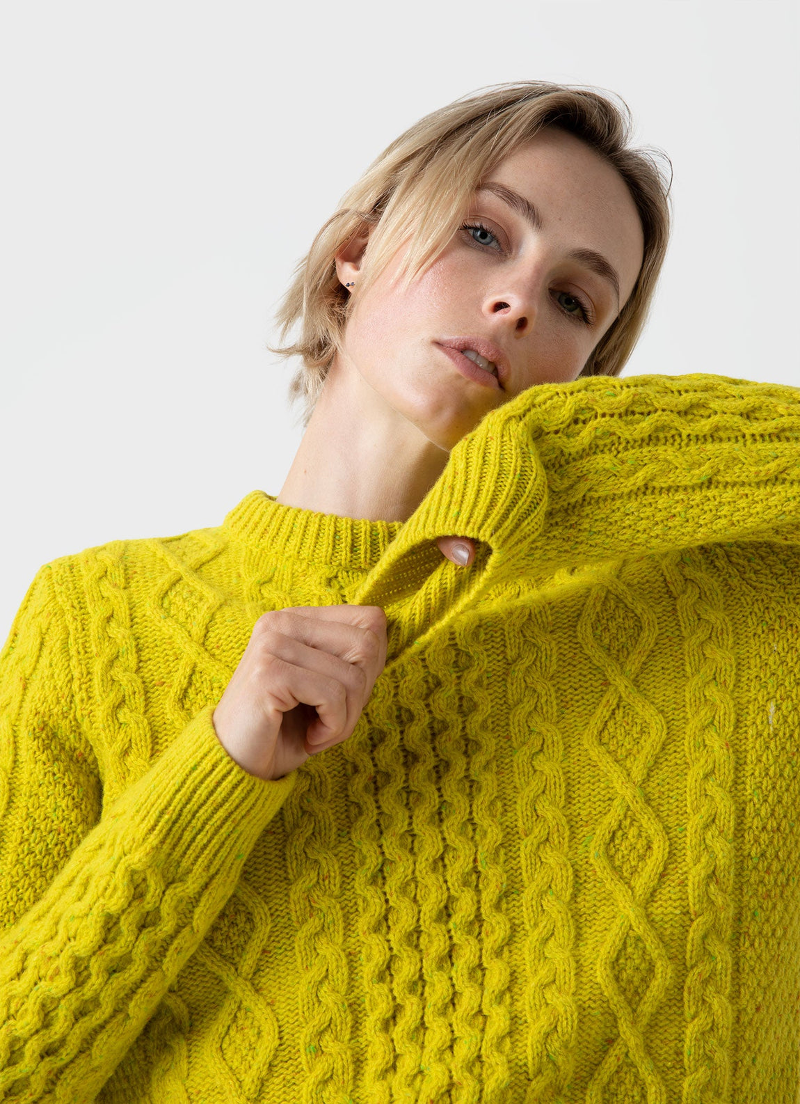 Women's Edie Campbell Cable Jumper in Acid Lime