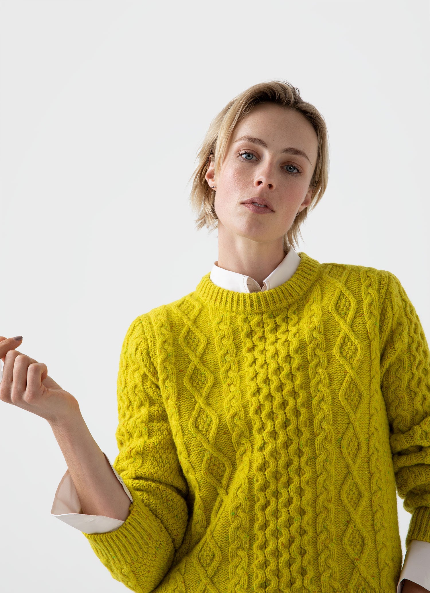 Women's Edie Campbell Cable Jumper in Acid Lime