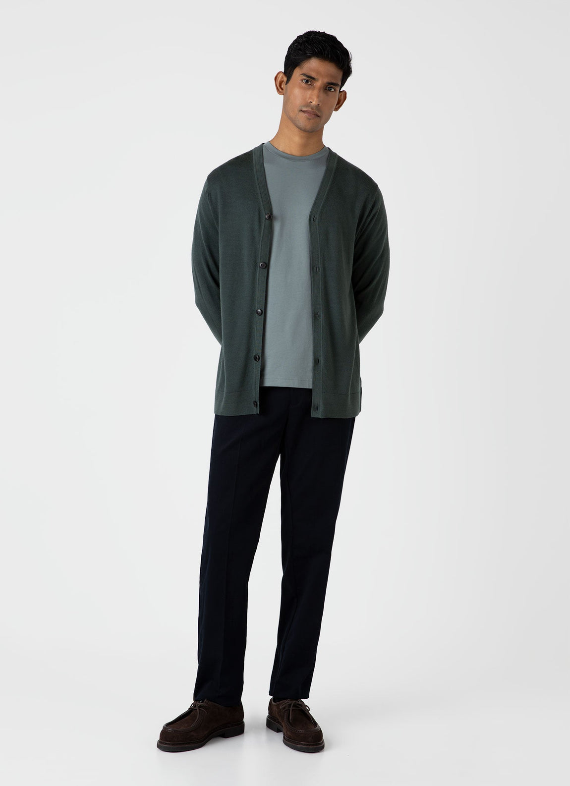 Men's Extra-Fine Merino Cardigan in Drill Green