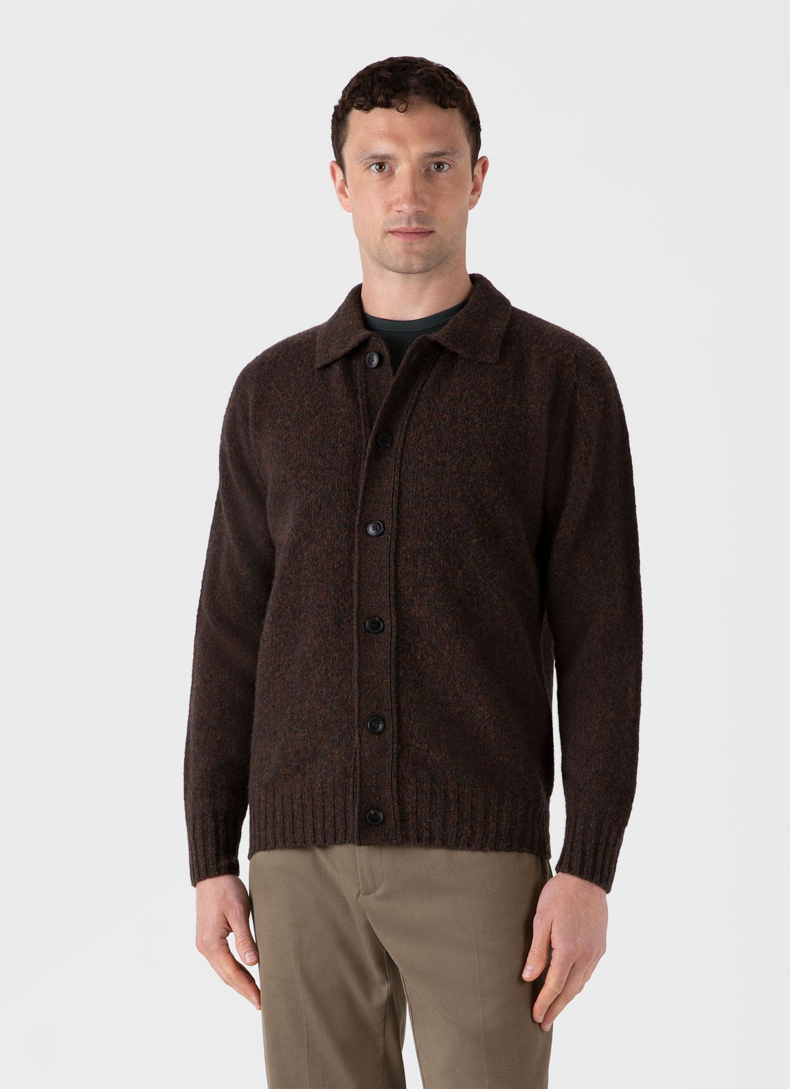 Men's Shetland Cardigan in Dark Green Melange