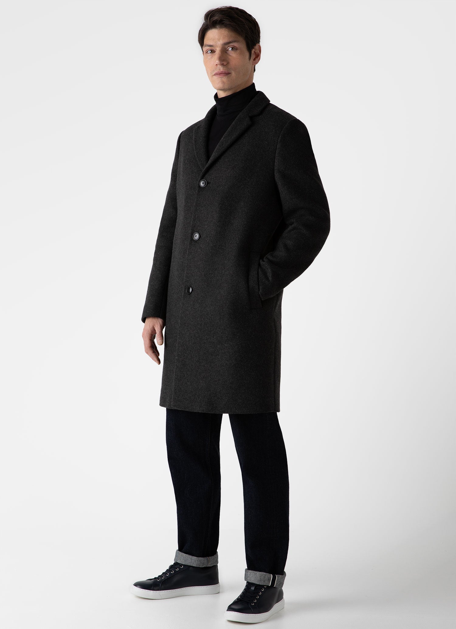 Men's Wool Cashmere Overcoat in Charcoal Melange
