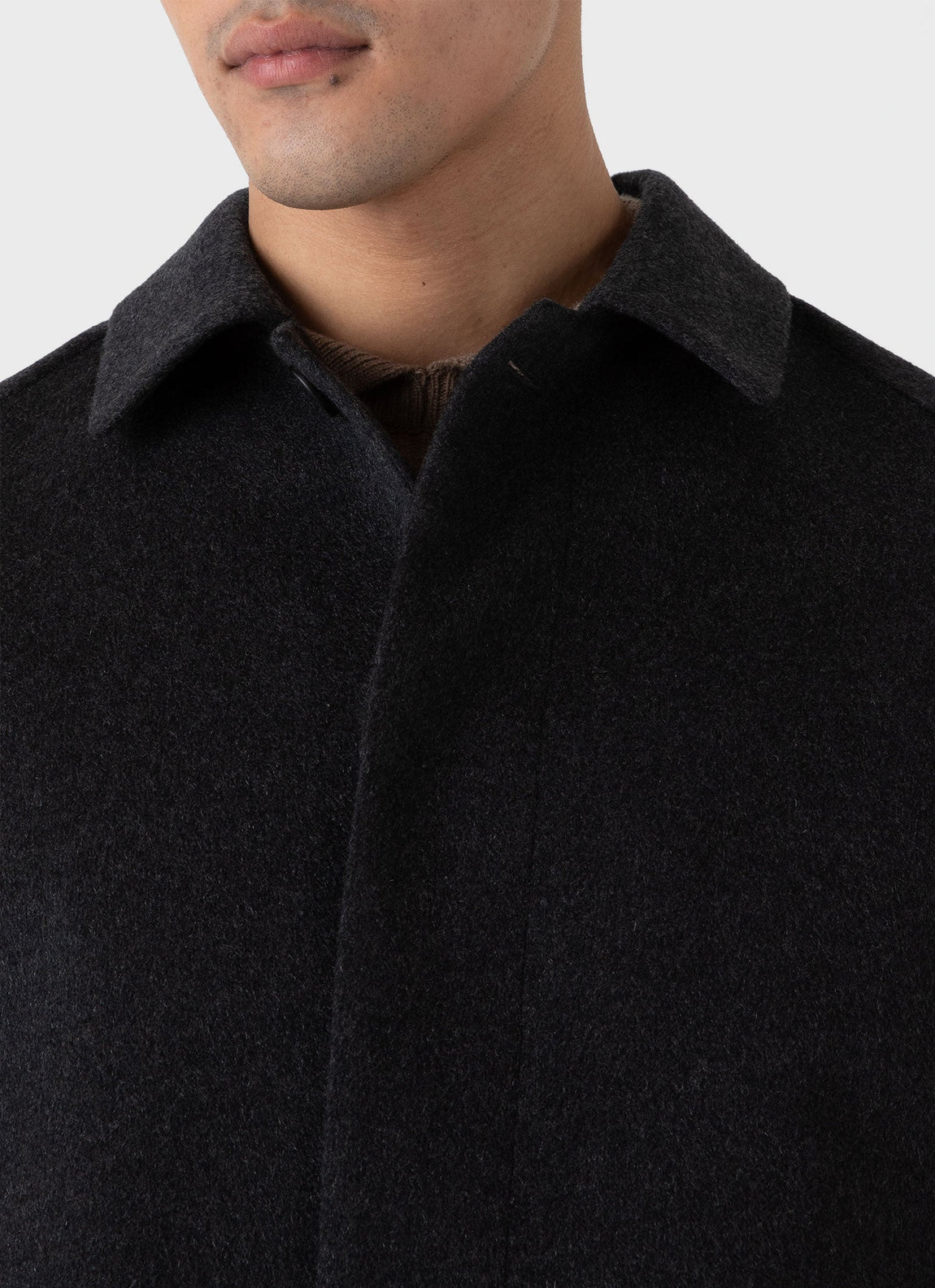 Men's Cashmere Car Coat in Charcoal Melange