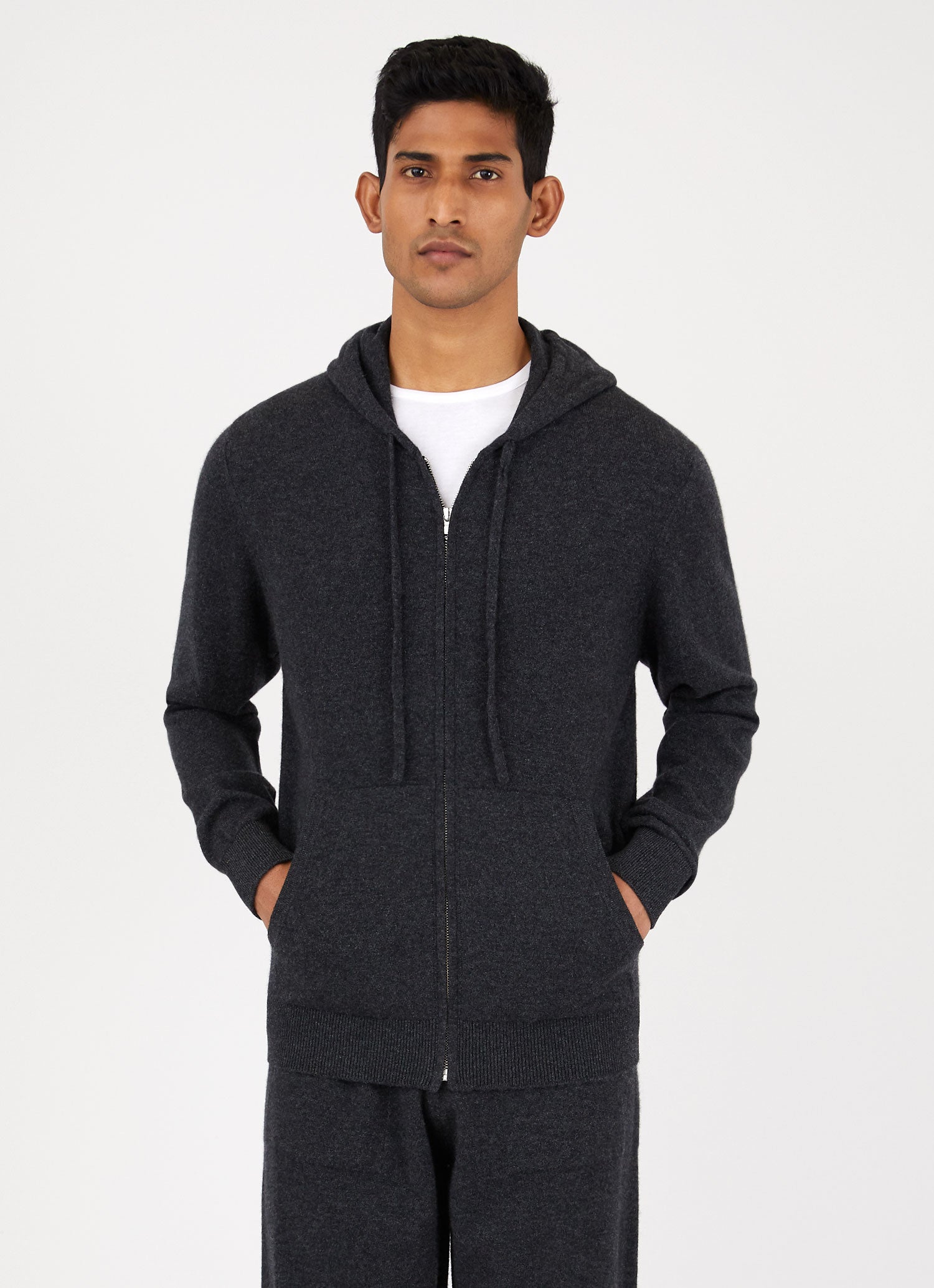 Men's Cashmere Zip Hoodie in Charcoal Melange