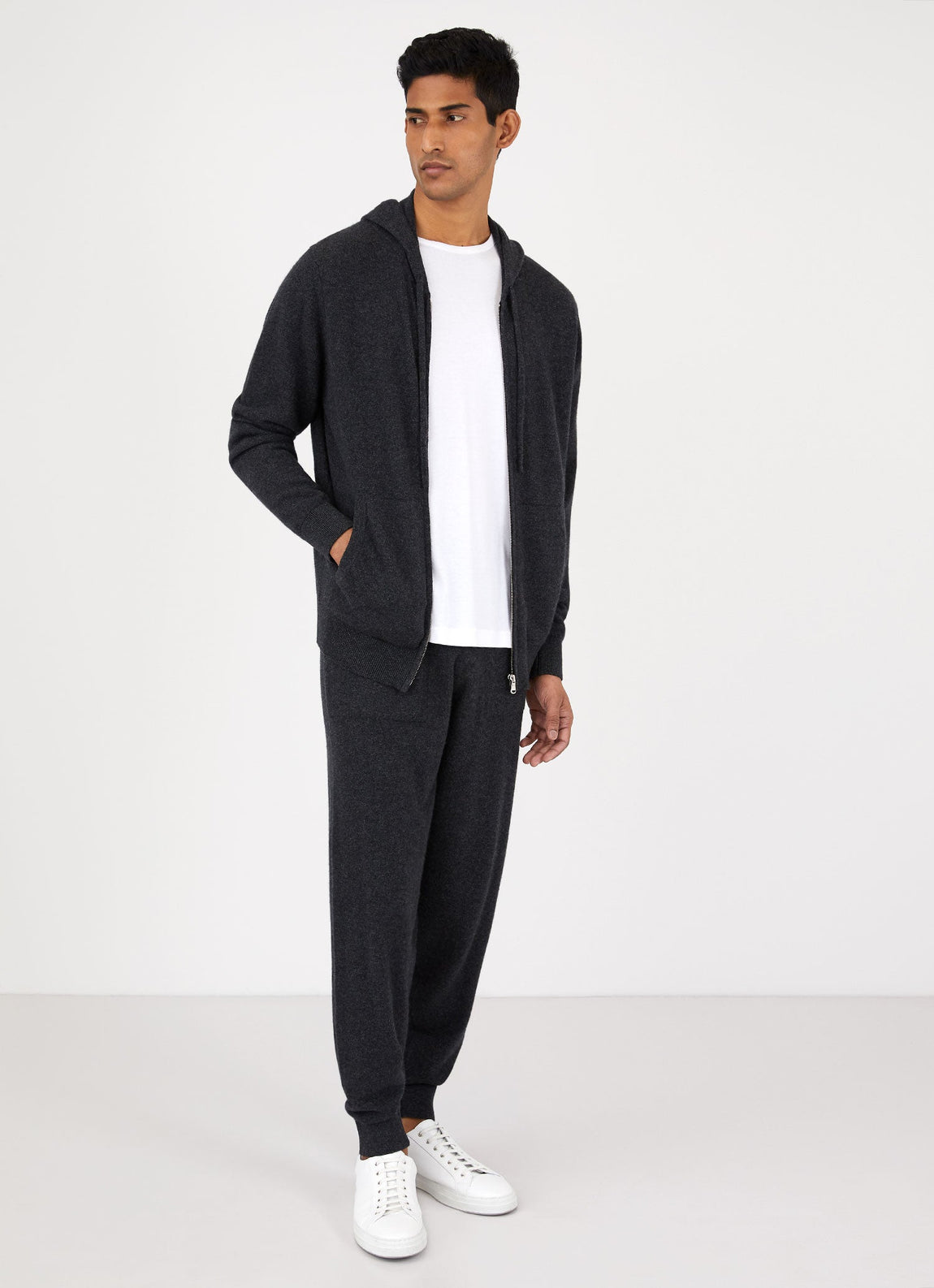 Men's Cashmere Zip Hoodie in Charcoal Melange