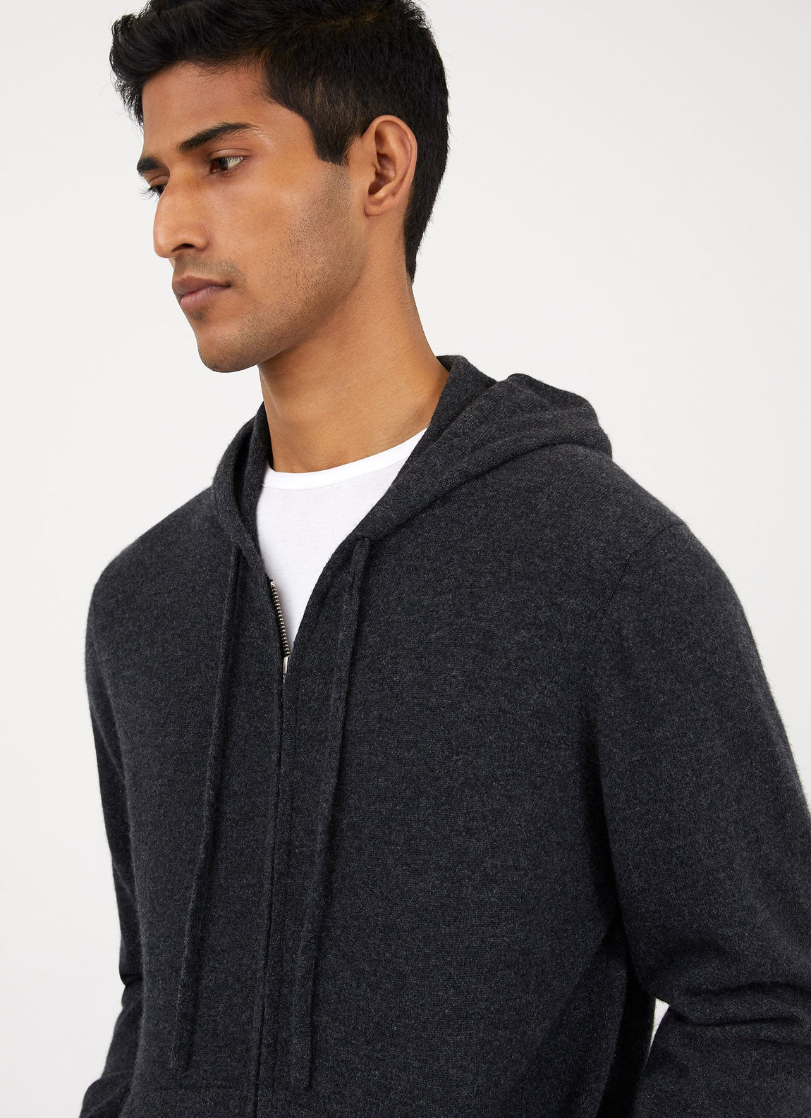 Men's Cashmere Zip Hoodie in Charcoal Melange