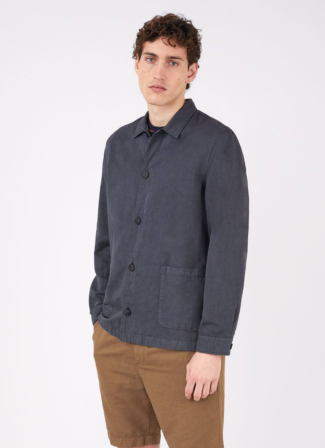 Men's Cotton Linen Twin Pocket Jacket in Charcoal