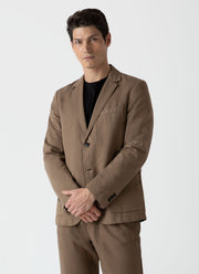 Men's Cotton Linen Unstructured Blazer in Dark Tan