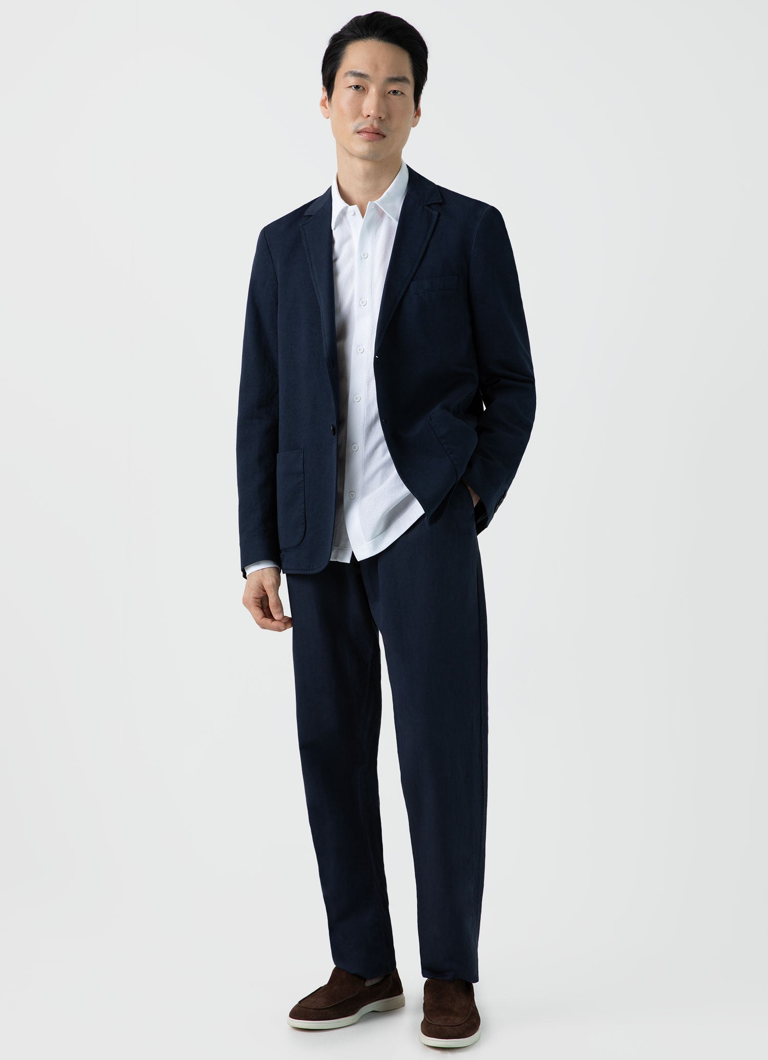 Men's Cotton Linen Two-Piece Suit in Navy