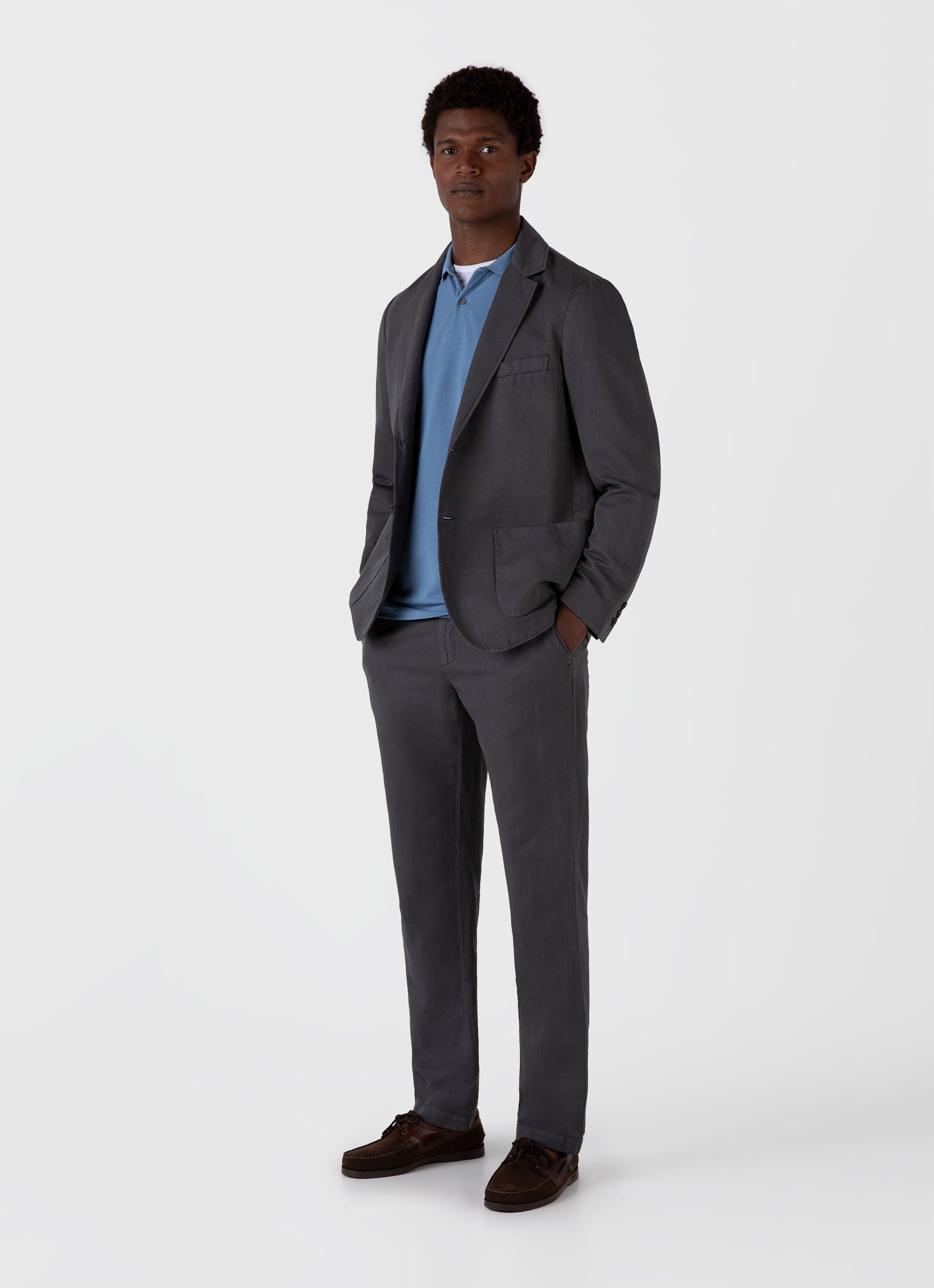 Men's Cotton Linen Unstructured Blazer in Charcoal