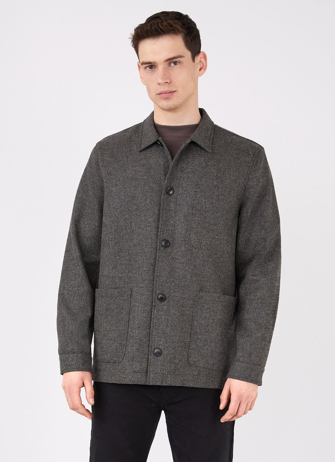 Men's Wool Twin Pocket Jacket in Mid Grey Melange