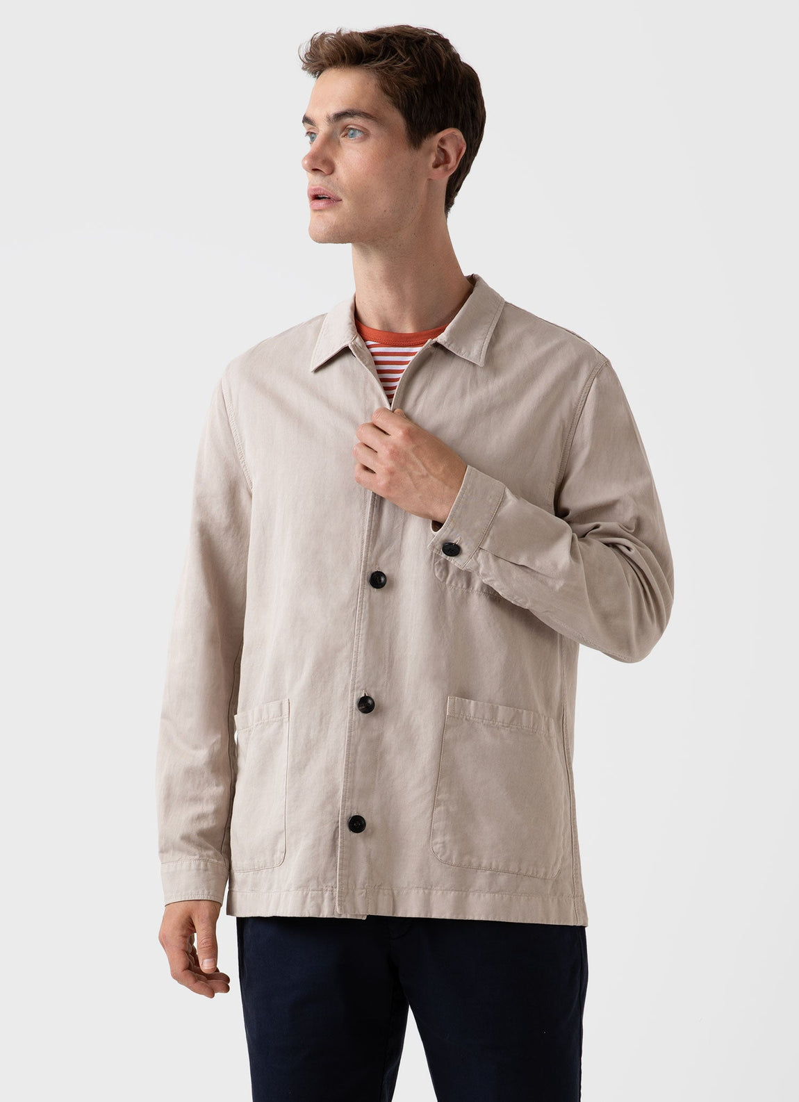 Men's Cotton Linen Twin Pocket Jacket in Light Sand