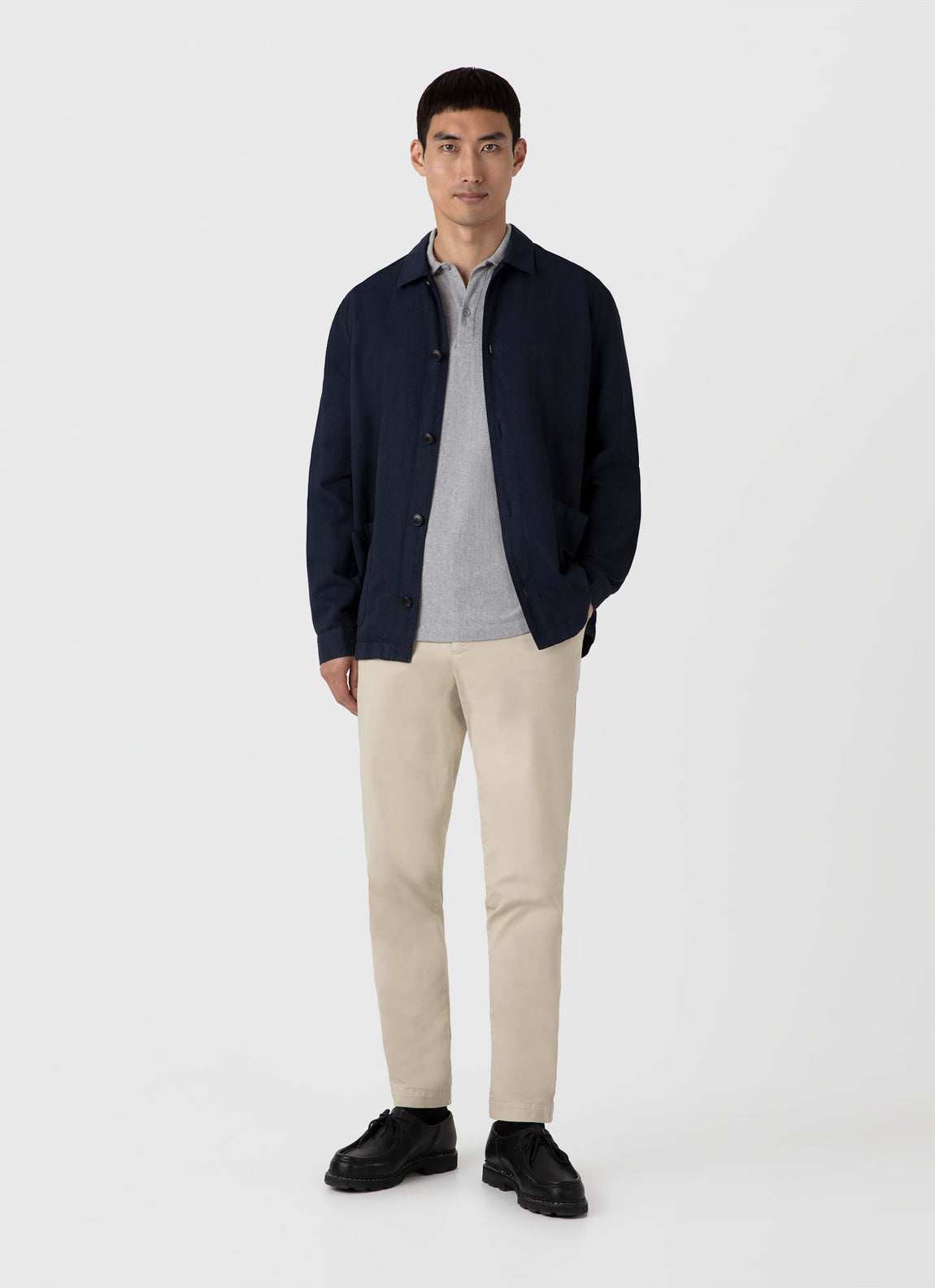 Men's Cotton Linen Twin Pocket Jacket in Navy