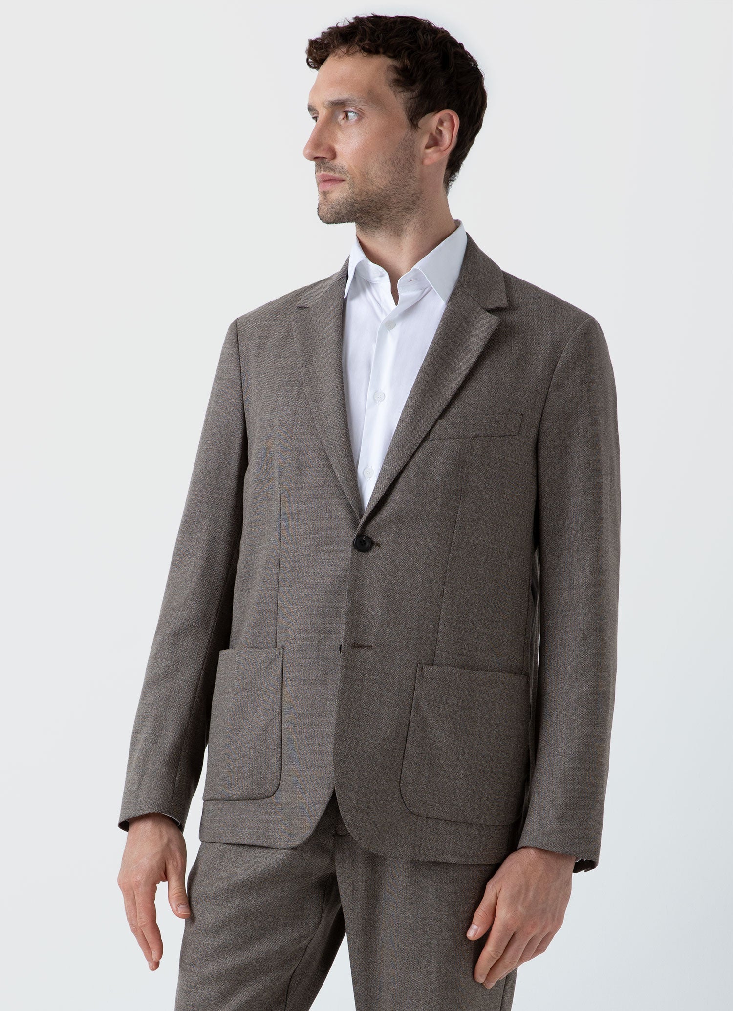 Men's Travel Wool Two-Piece Suit in Dark Stone Melange